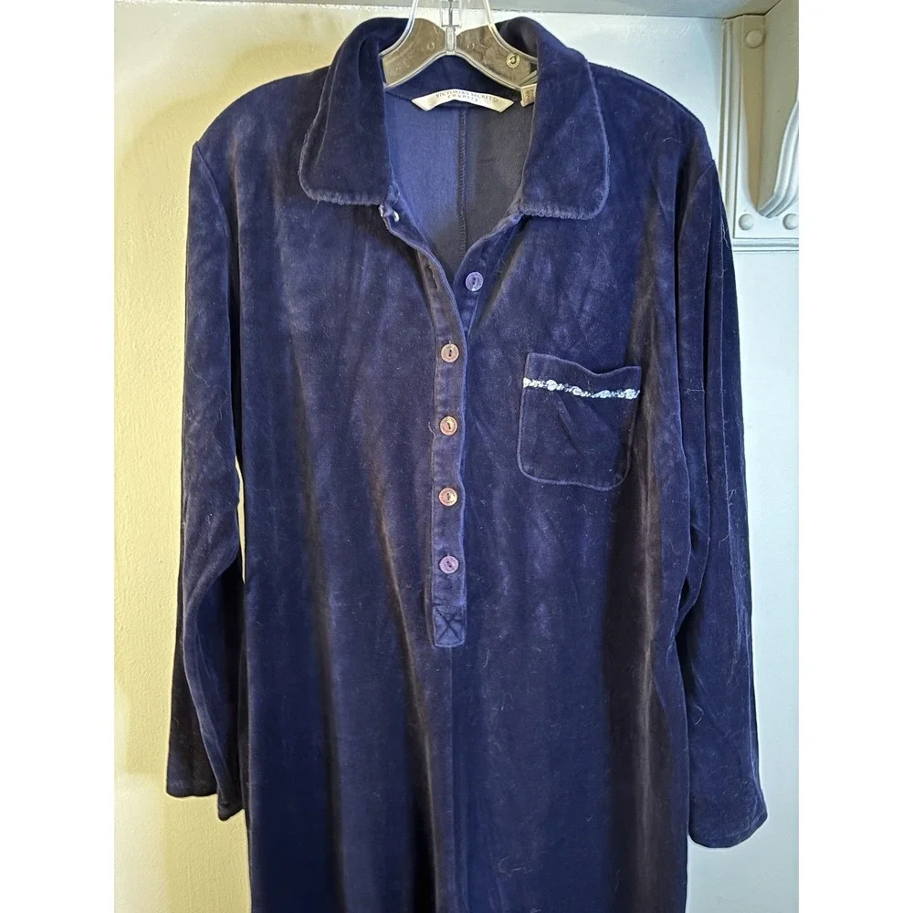 VTG VICTORIA'S‎ SECRET Navy Blue Velour Jumpsuit L Pajamas Lounge Cozy